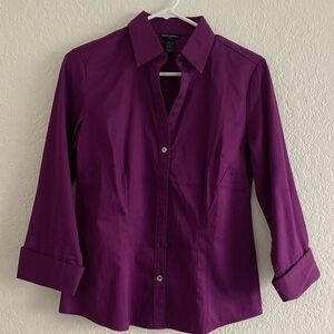 Women Banana Republic Magenta/Burgandy Collar Quarter Sleeve (Size S)